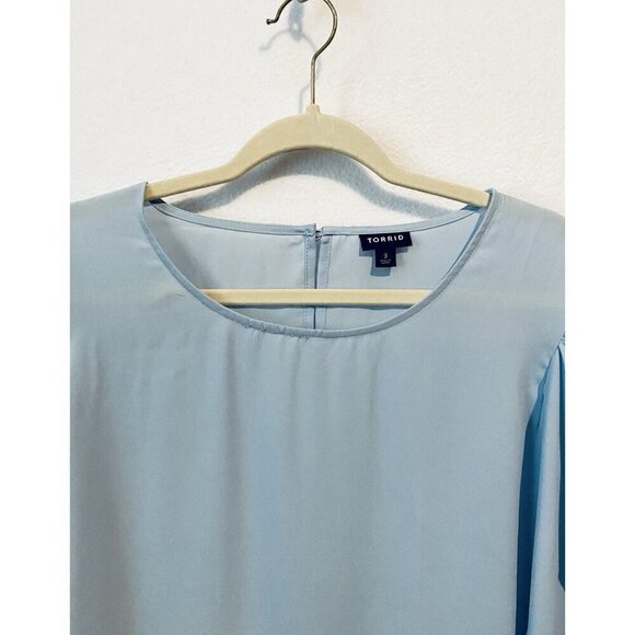 Torrid Top Womens 3X Skyway Blue Georgette Dolman Flutter Sleeve Sheer Fairy - Picture 3 of 10